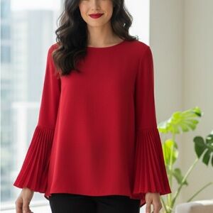 Vince Camuto Red Pleated Bell Sleeves Blouse NWOT Size Medium